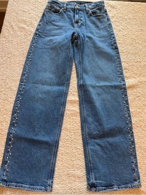 American Eagle Outfitters Wide-Leg Blue Jeans with Side Studs